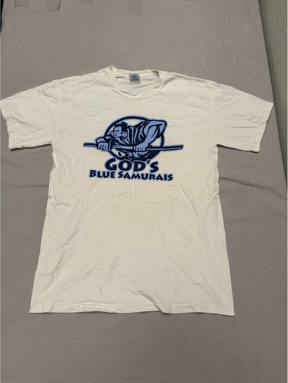 God's Blue Samurais T-shirt Jesus Cross & Nails on Back - M